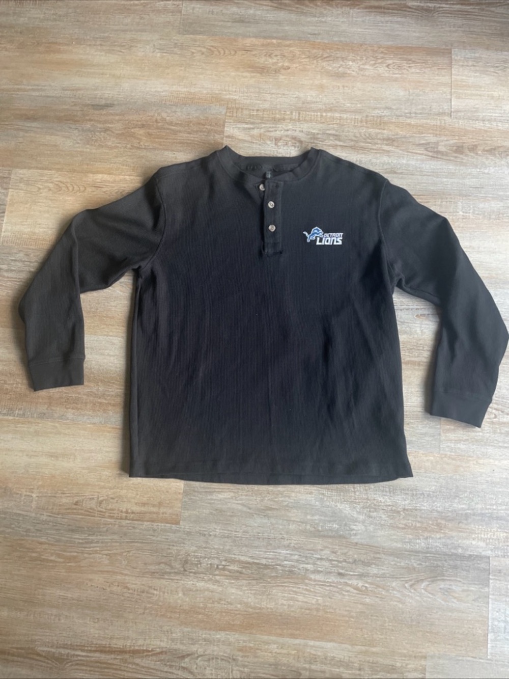Detroit Lions Dunbrooke Maverick Thermal Henley Shirt - Black- Mens XL embr